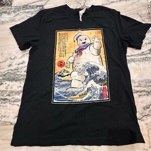 Canvas Black T-shirt Ghostbusters Stay Puft Marshmallow Man Japanese Size Large
